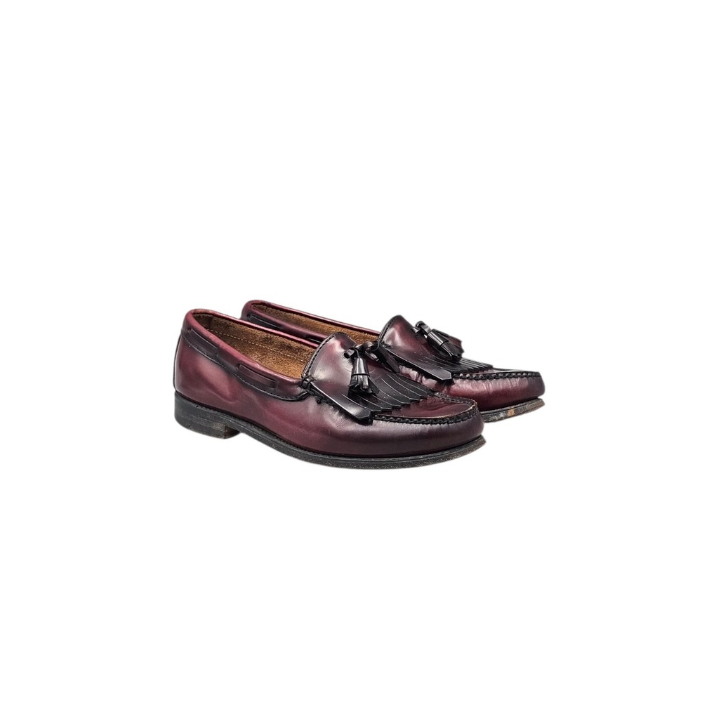 G H Bass Men's Size 9.5 D Weejuns Lennox Burgundy Leather Tassel Kiltie Loafers
